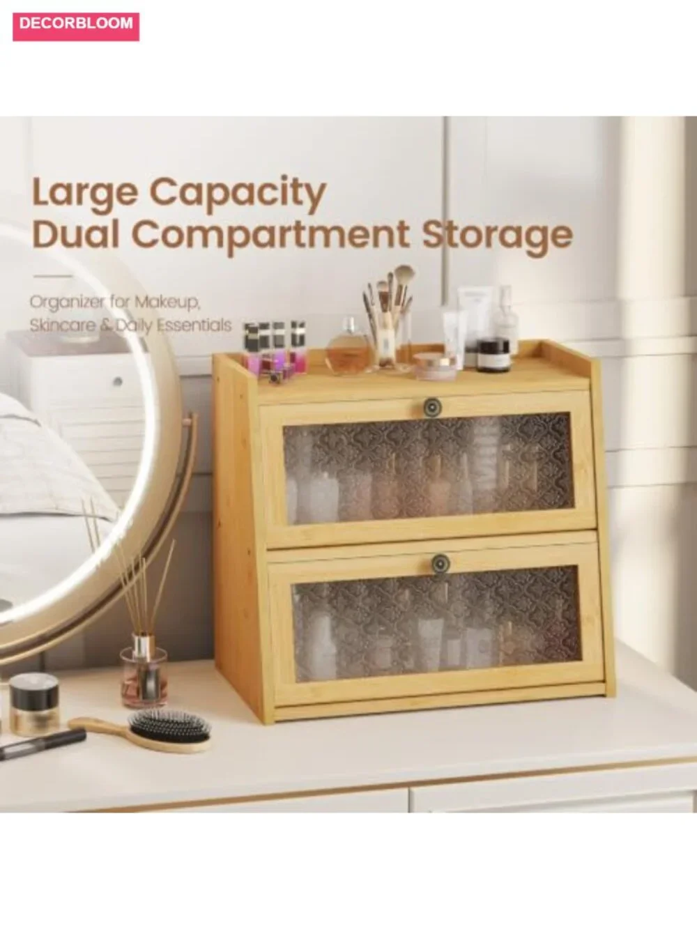 Bamboo Double Layer Bread Box Large Capacity Kitchen Countertop Storage